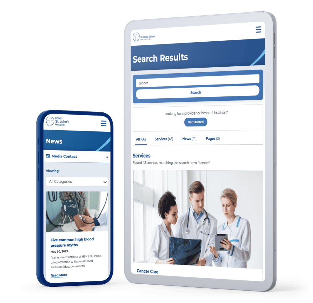 Hospital Sisters Health System website shown on two devices