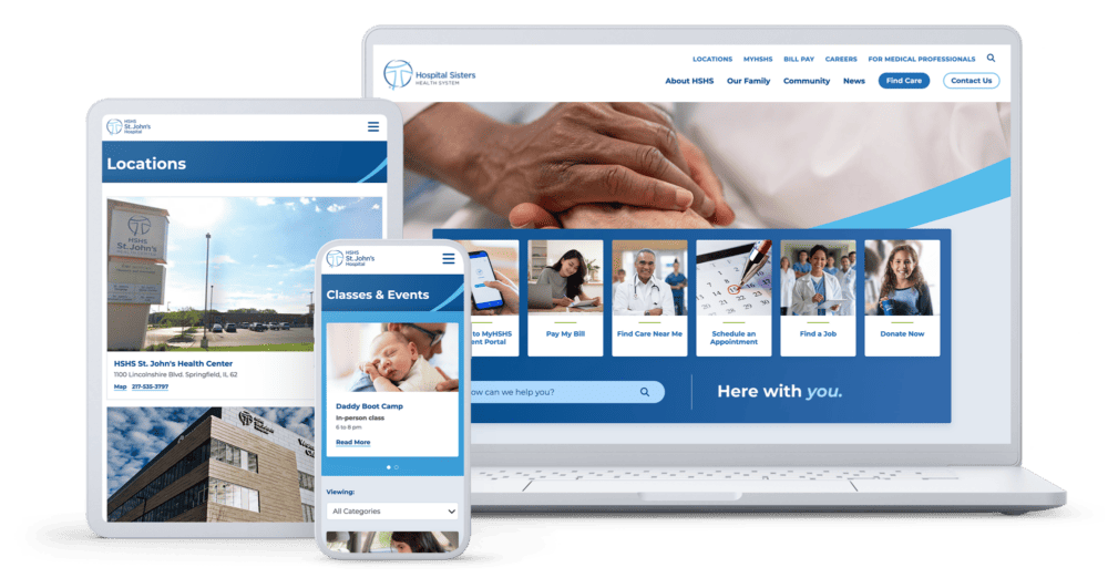Hospital Sisters Health System website shown on three devices
