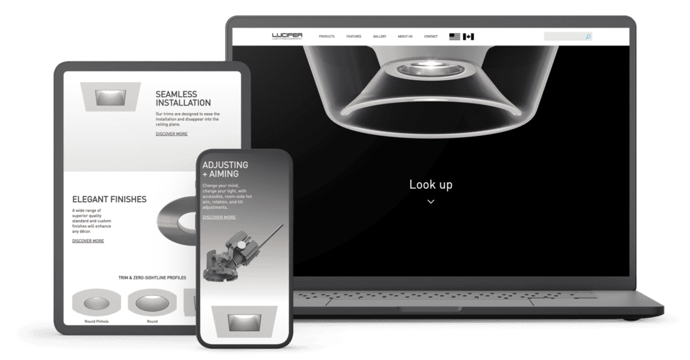Lucifer Lighting website displayed on multiple devices