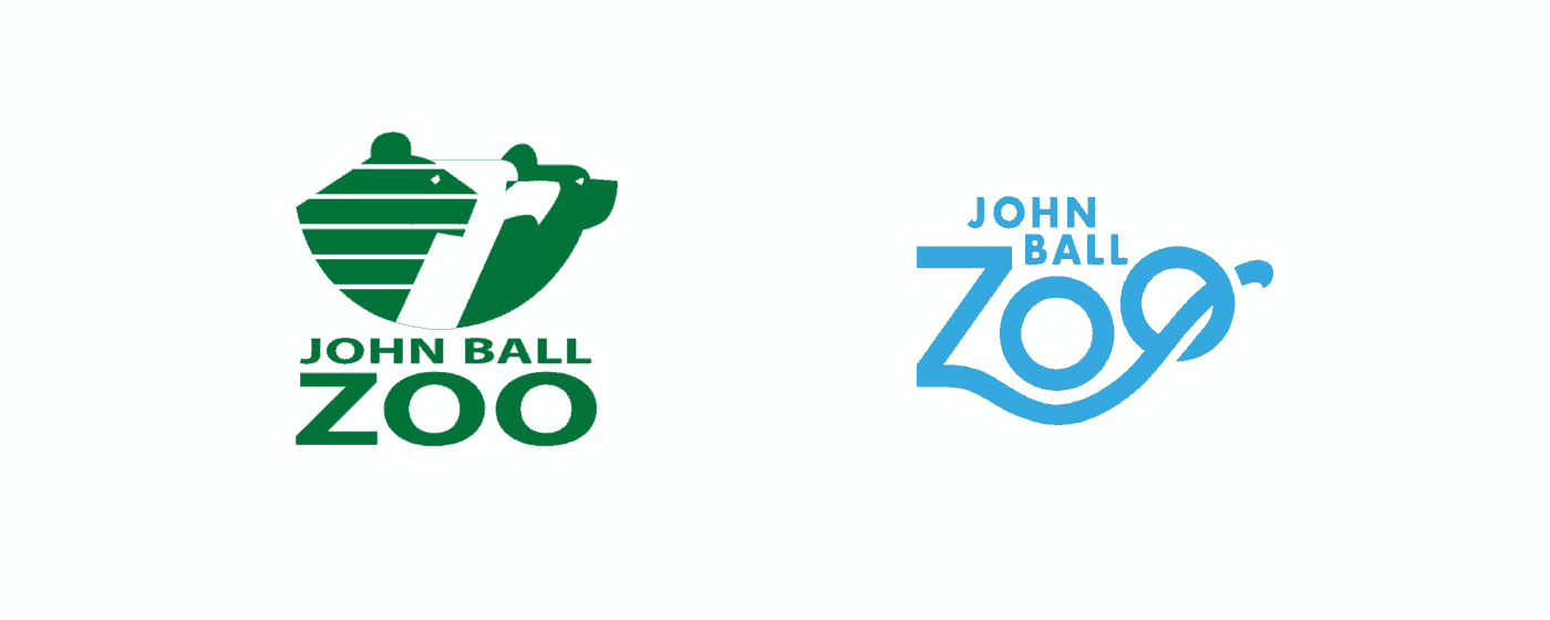 side-by-side comparison of the old and current John Ball Zoo logos