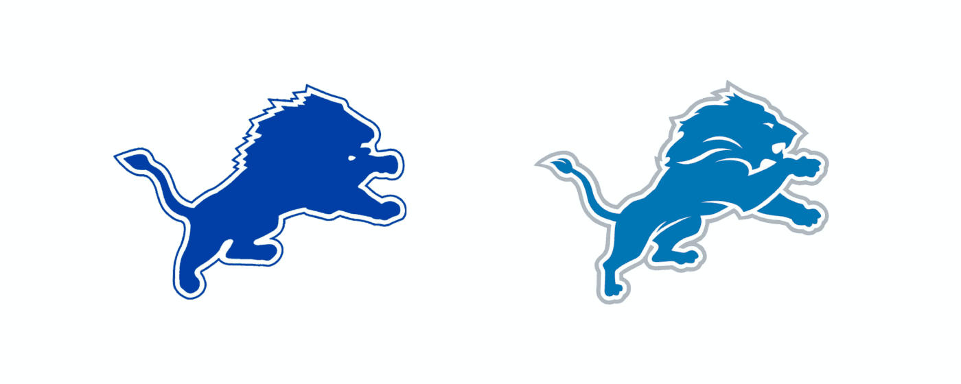 side-by-side comparison of the old and current Detroit Lions logos