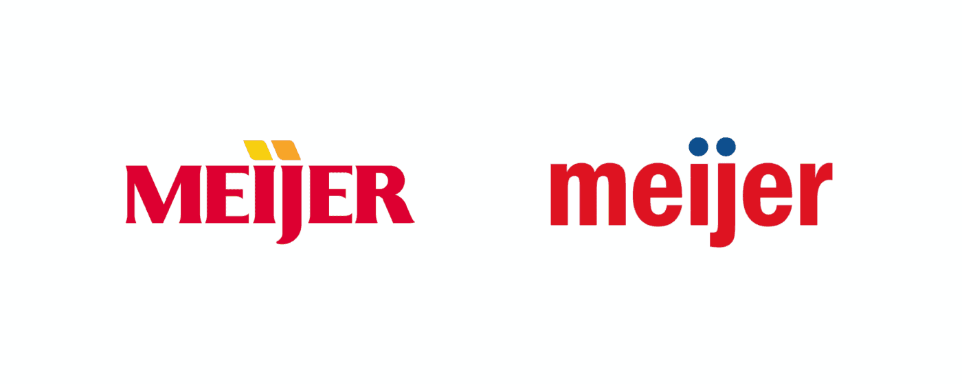 side-by-side comparison of the old and current Meijer logos