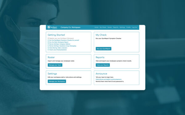SymReport website shown on a blue background