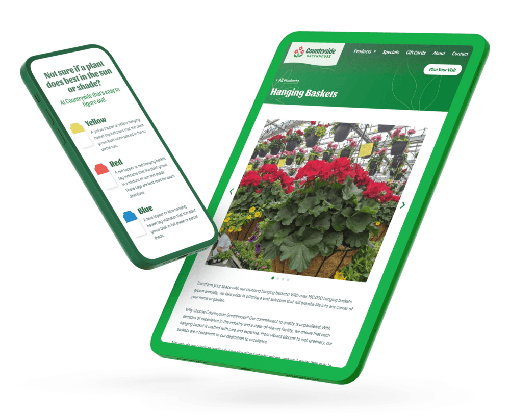 Countryside Greenhouse website on a phone and tablet