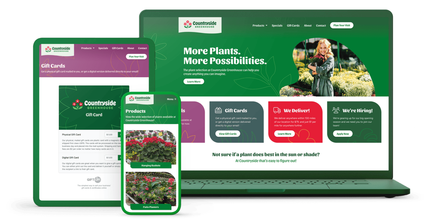 Countryside Greenhouse website on various devices