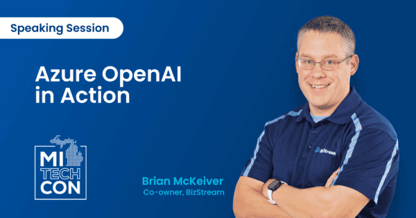 "Azure OpenAI Action" in white text with a photo of Brian McKeiver
