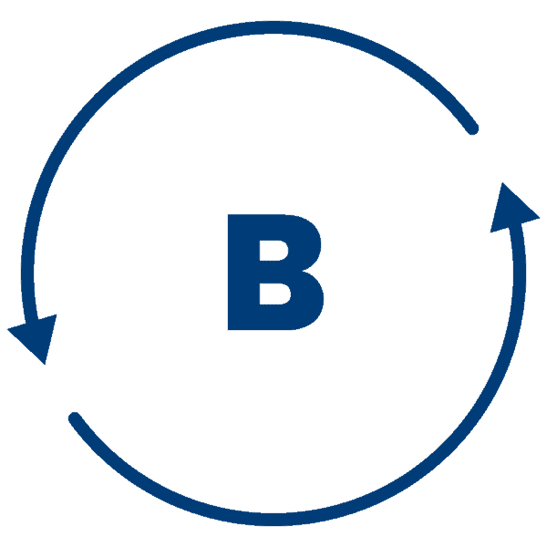 Letter B in a circle made of two arrows