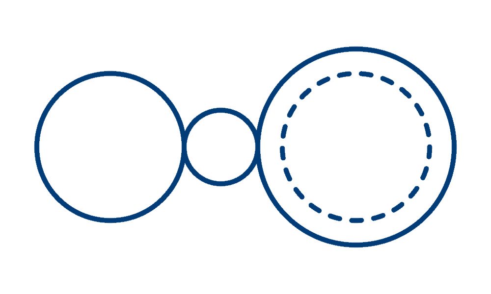 Four circles of various sizes lined up edge to edge or concentrically