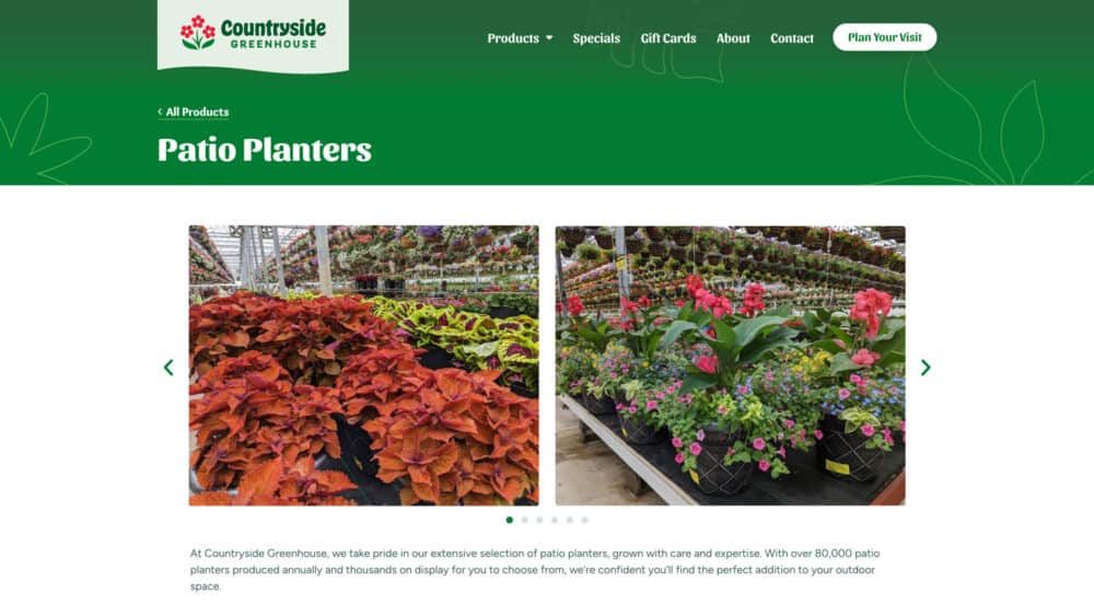 Countryside Greenhouse patio planters product page