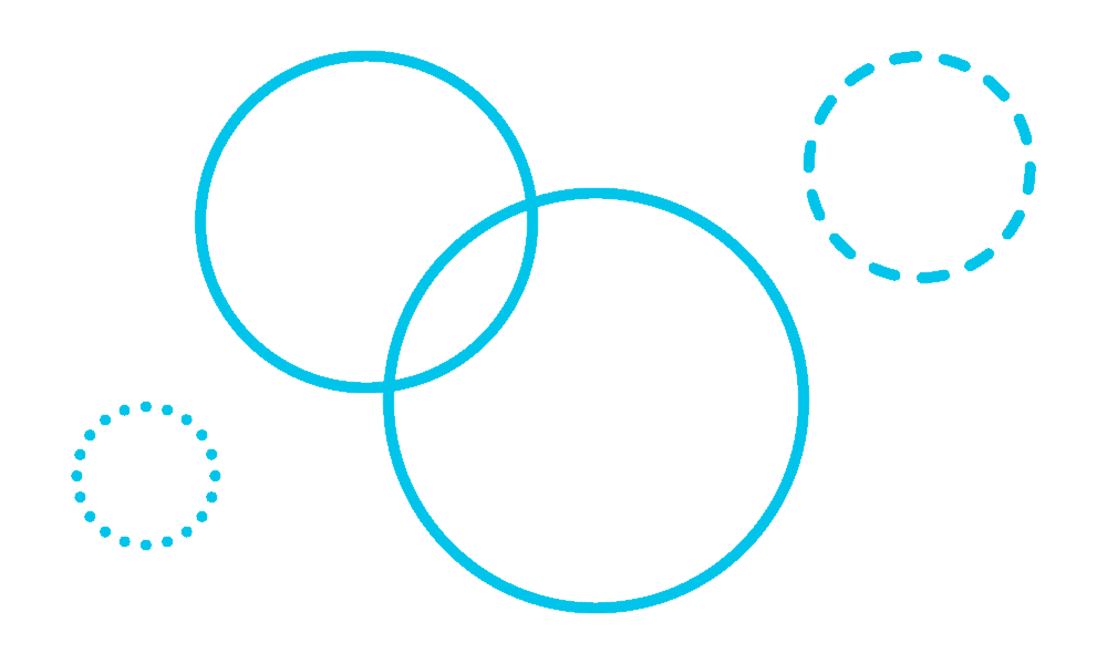 Four circles of various sizes spread out, some overlap, some do not