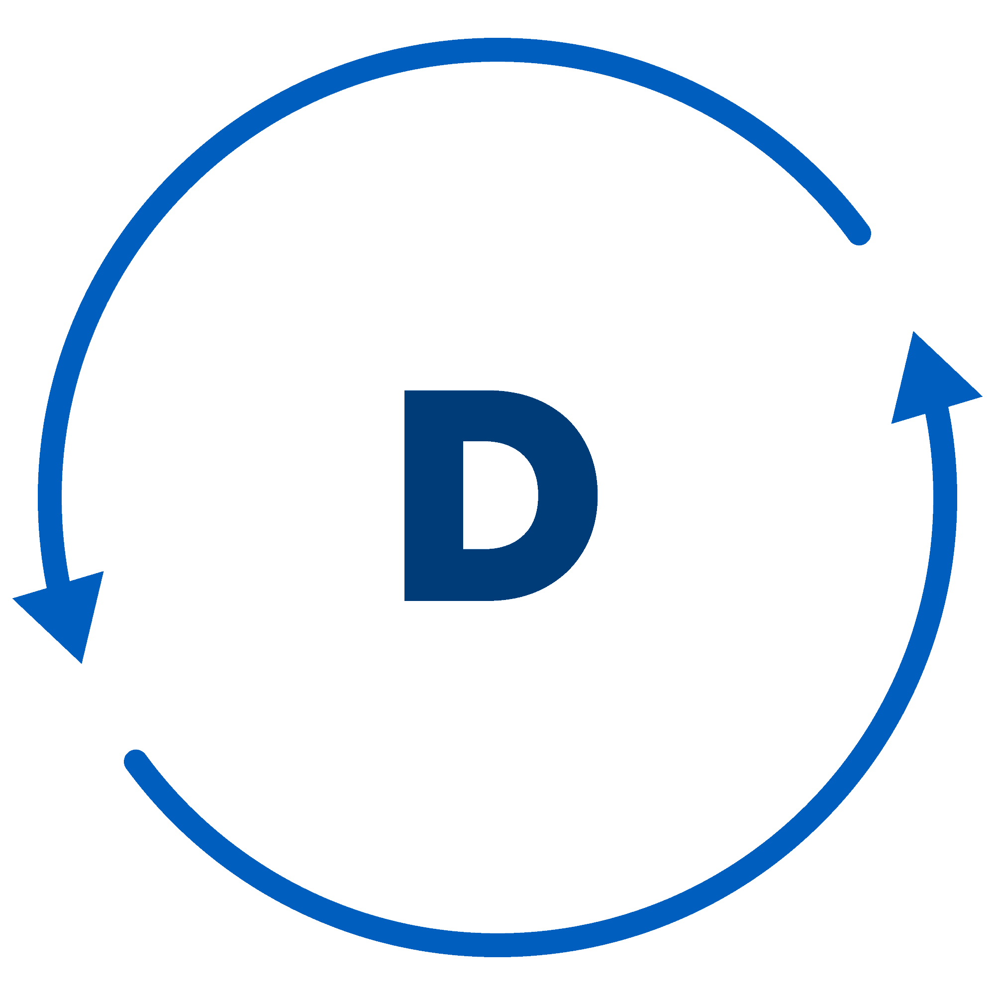Letter D in a circle made of two arrows