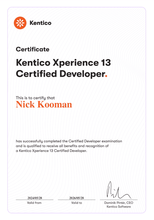 Image of Kentico Xperience 13 Developer Certification