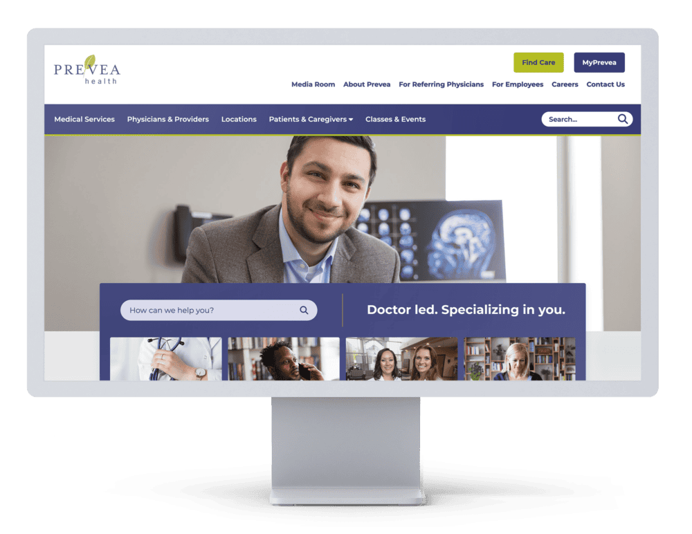 desktop monitor with the Prevea Health homepage on display