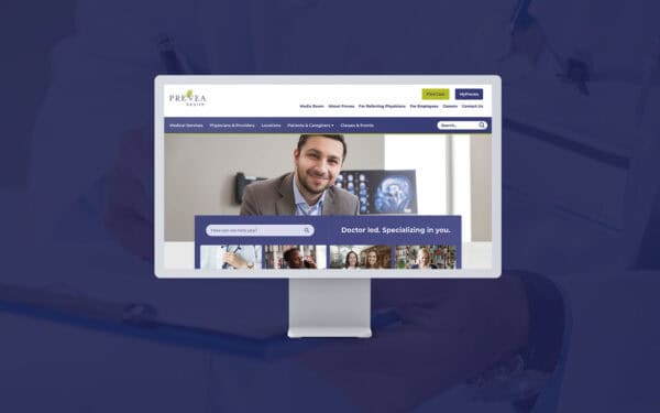 desktop monitor with the Prevea Health homepage on display