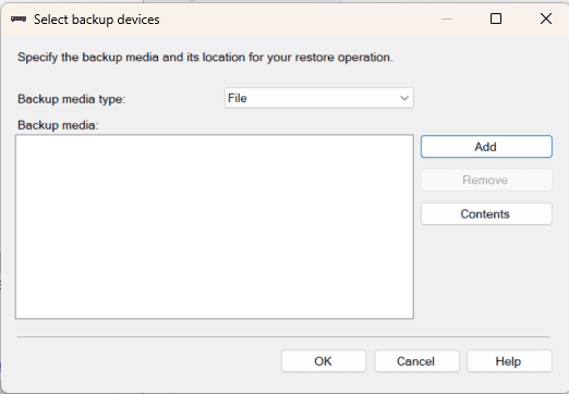 Screenshot of a settings dialog window labeled 'Backup Details,' allowing users to specify backup media and location for web server operations. Options include selecting a 'Media Type' and a directory path, with buttons for 'OK' and 'Cancel.'