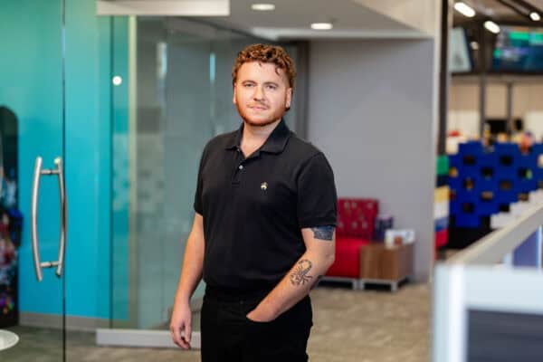 Man standing in front of a glass door
