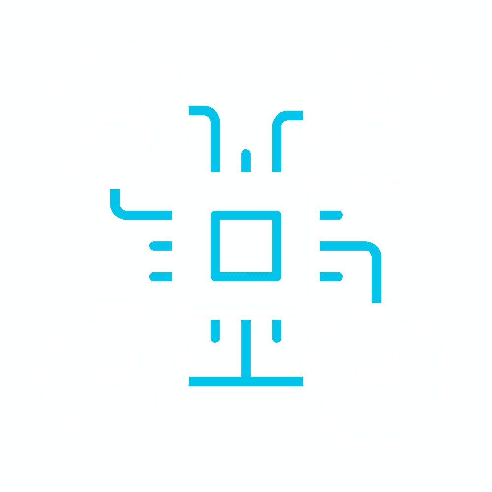 illustration of four user icons around a microchip