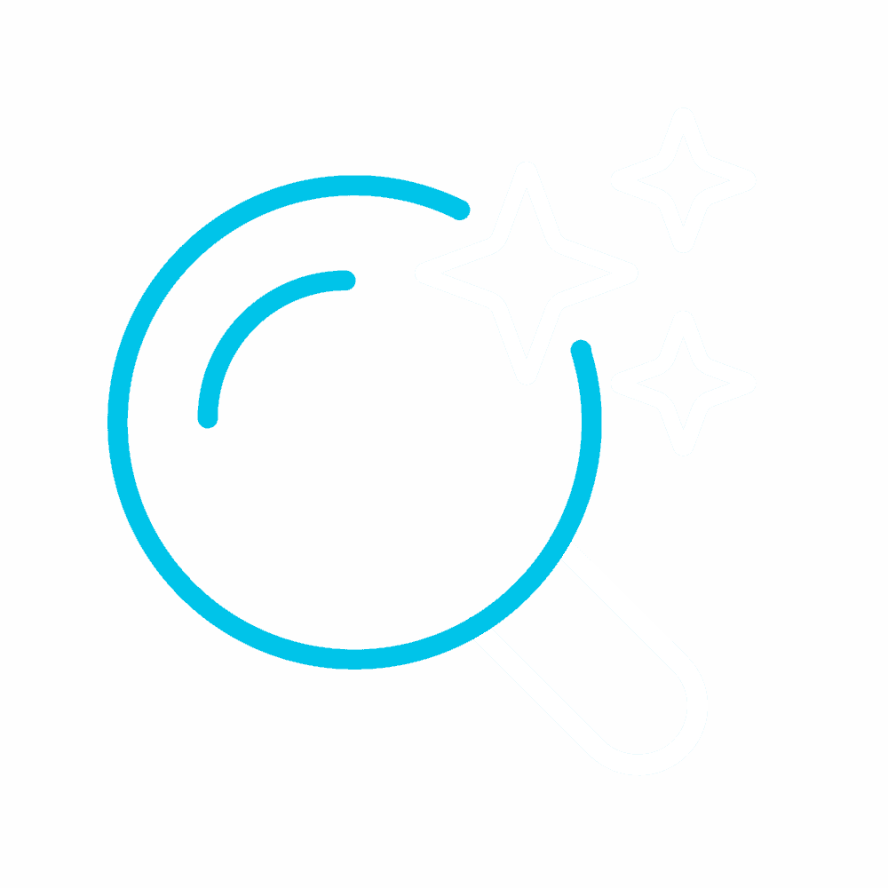 illustration of a magnifying glass with sparjles coming off of it