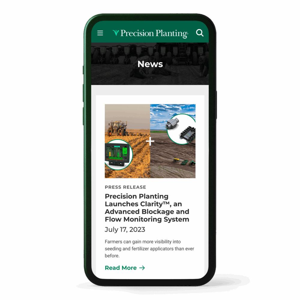 Precision Planting News page on a phone