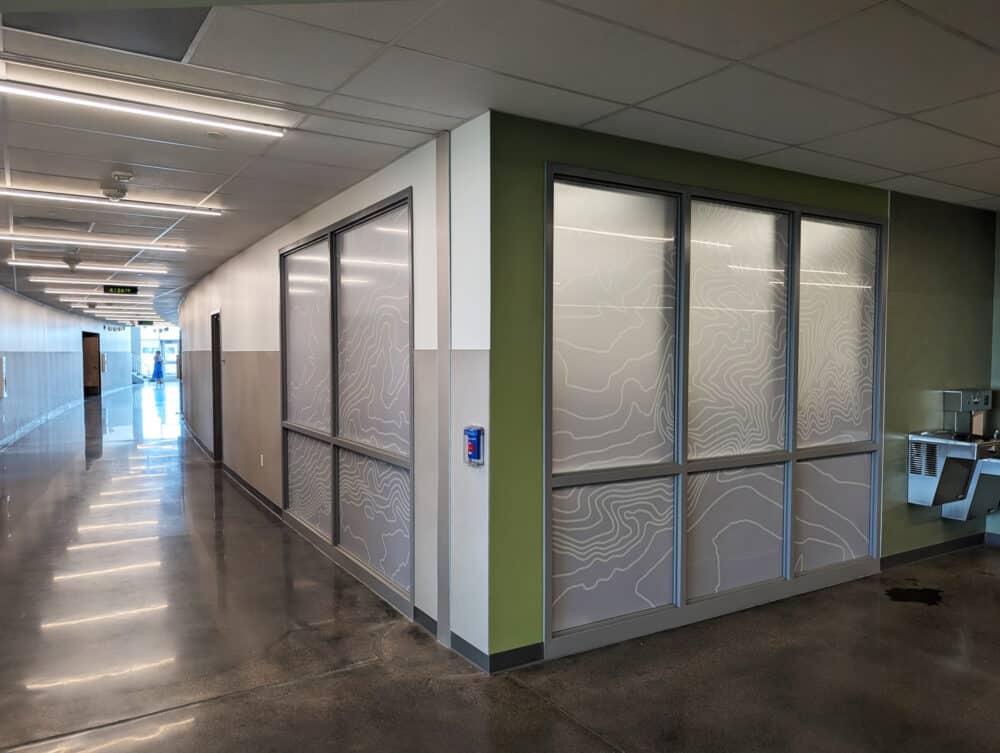 Ridgeline Middle School Installation, Lounge Window Overlay