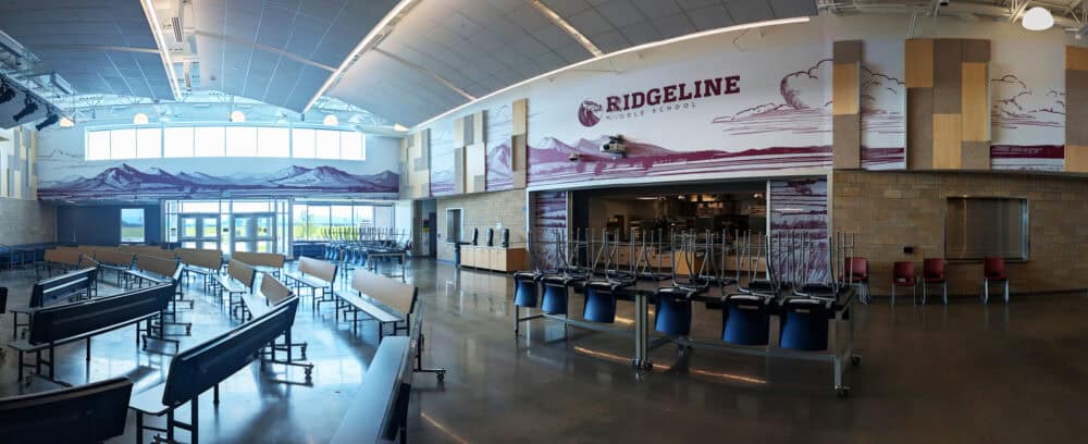 Ridgeline Middle School Installation, Cafetorium Interior Panorama
