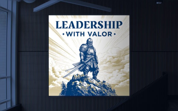 Severance High School thumbnail, stairway recessed graphic of a knight on a mountain