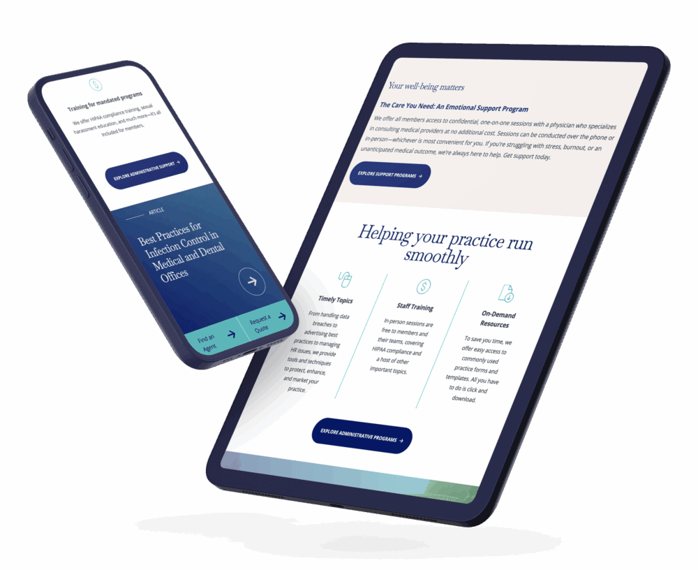 Integris Group website displayed on mobile and tablet devices showing educational resources and support programs for healthcare providers.