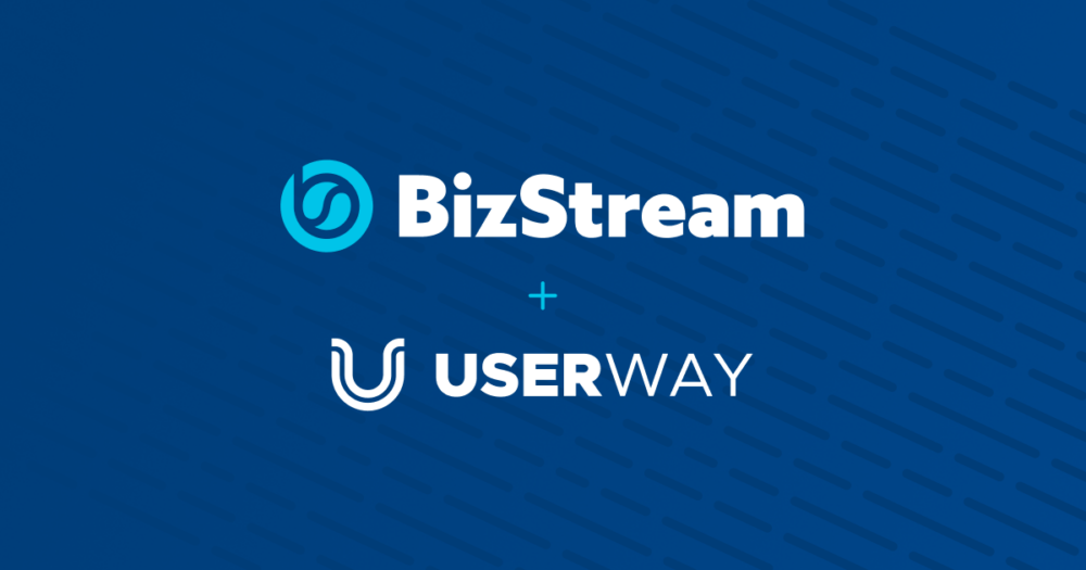 Logos of BizStream and UserWay displayed together, representing their partnership to create inclusive, accessible, and compliant digital solutions.