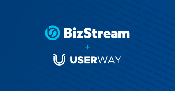 Logos of BizStream and UserWay displayed together, representing their partnership to create inclusive, accessible, and compliant digital solutions.