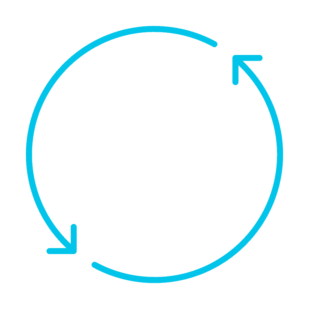 Gear icon with circular arrows indicating an automated process or continuous workflow.