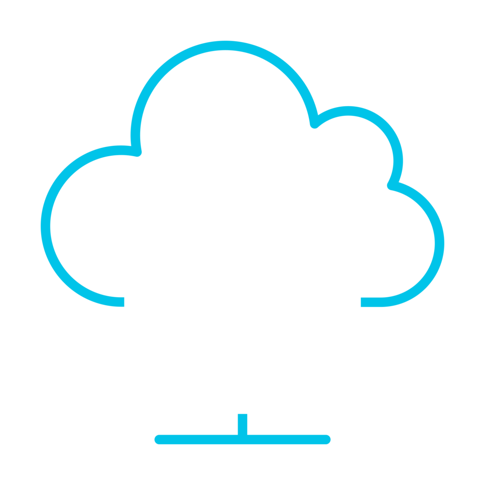 Cloud hosting icon with server rack illustration on black background.