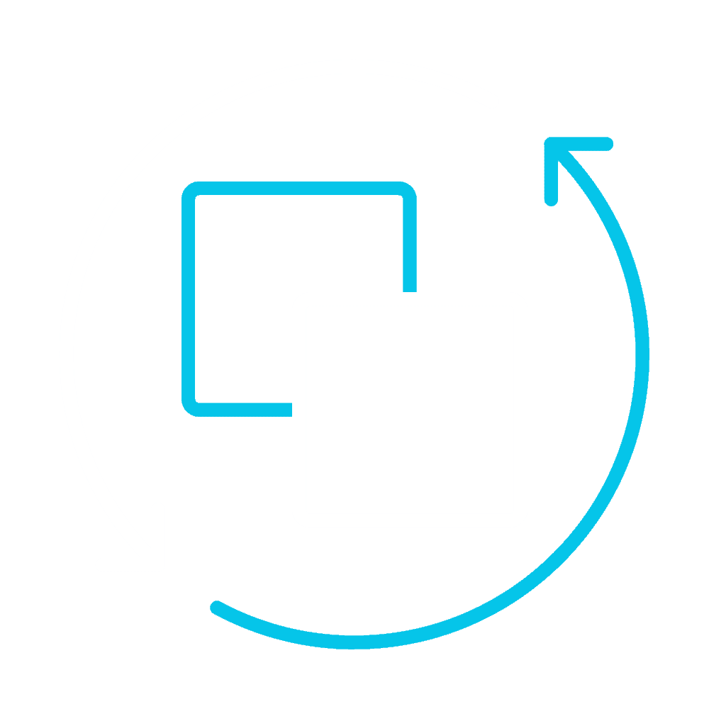 Two overlapping squares with circular arrows representing content reuse or syndication.