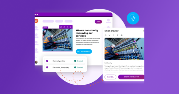 Kontent.ai interface showing AI-assisted email generation from existing web content