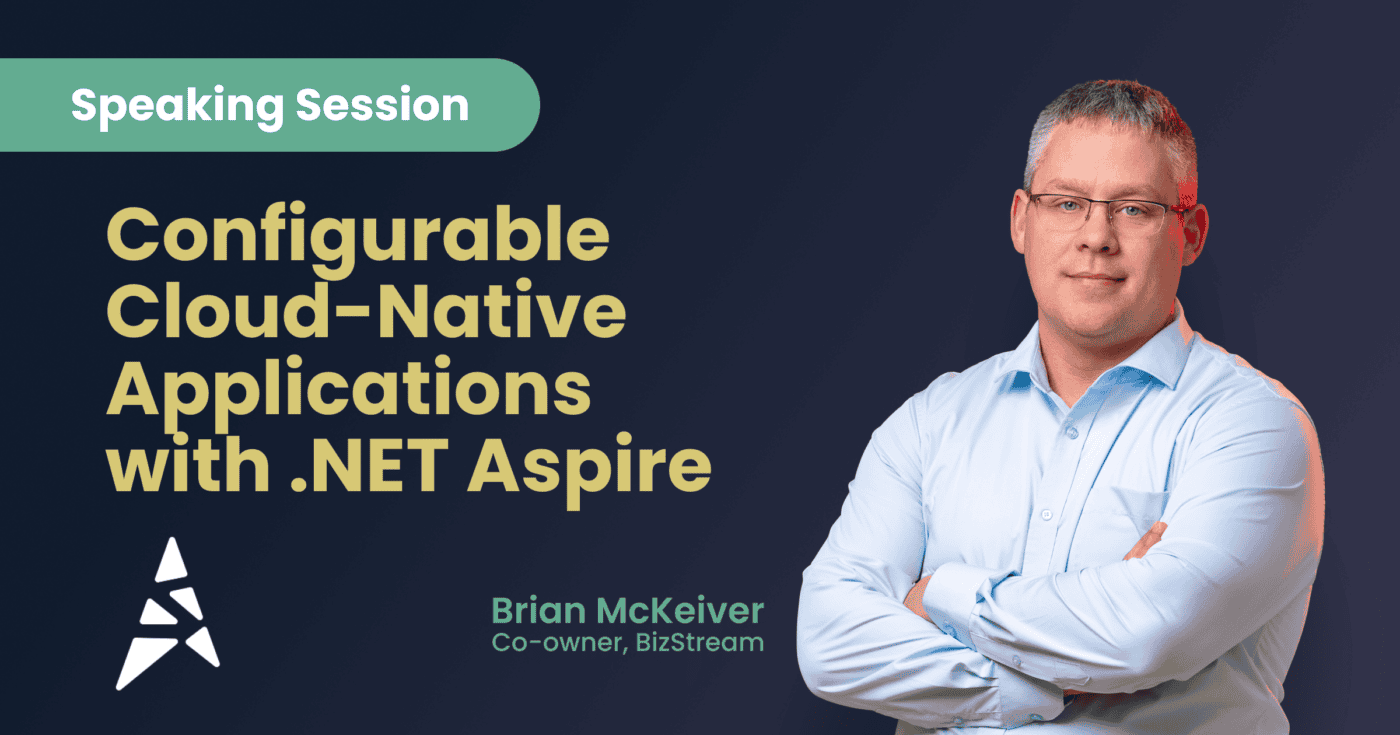 Brian McKeiver speaking session graphic for Configurable Cloud-Native Applications with .NET Aspire at Stir Trek 2026