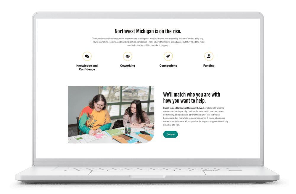 Laptop with a page from the 20Fathoms website