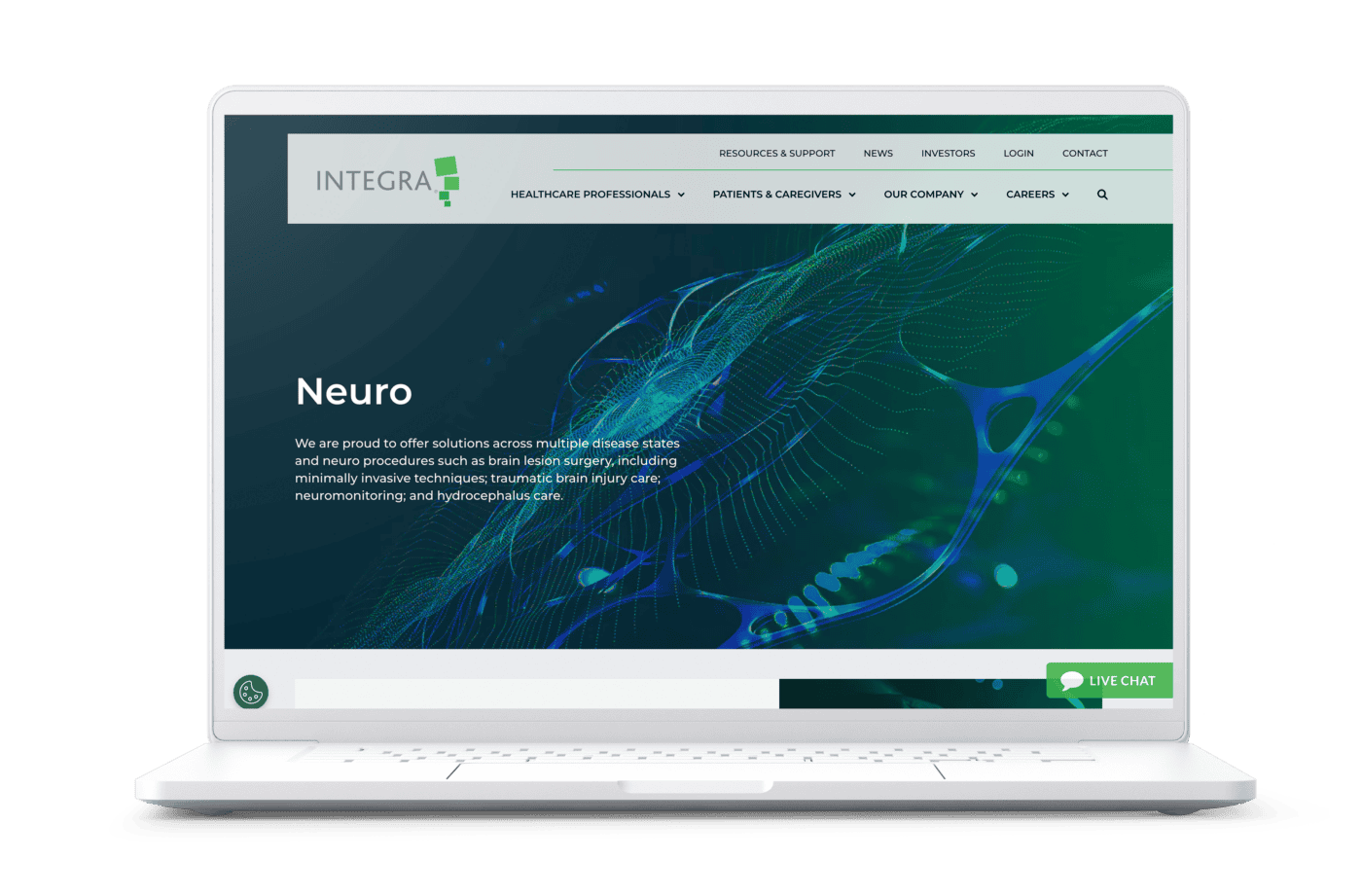 Laptop with a page from the Integra website