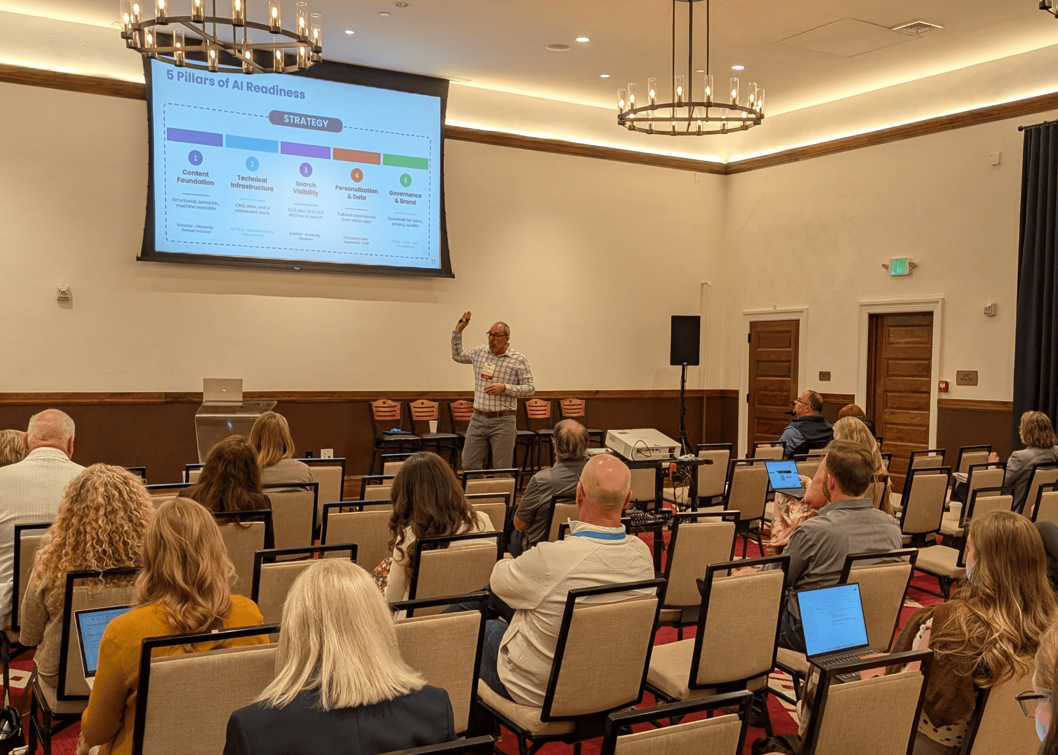 Drew presenting the 5 Pillars of AI Readiness to a room of association professionals at the 2026 CSAE Annual Conference in Glenwood Springs, Colorado.