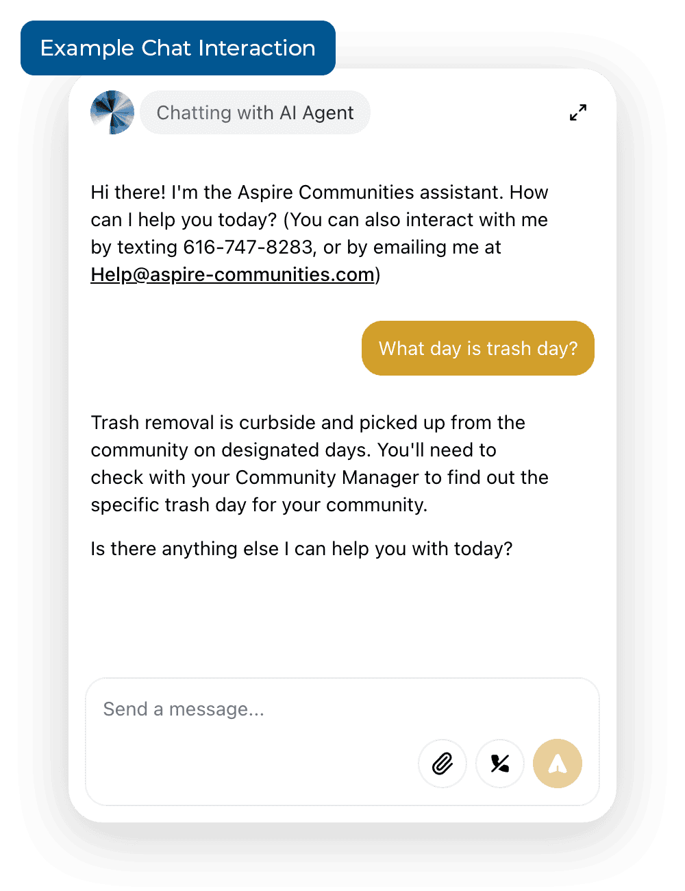 example of an Aspire Communities chat bubble