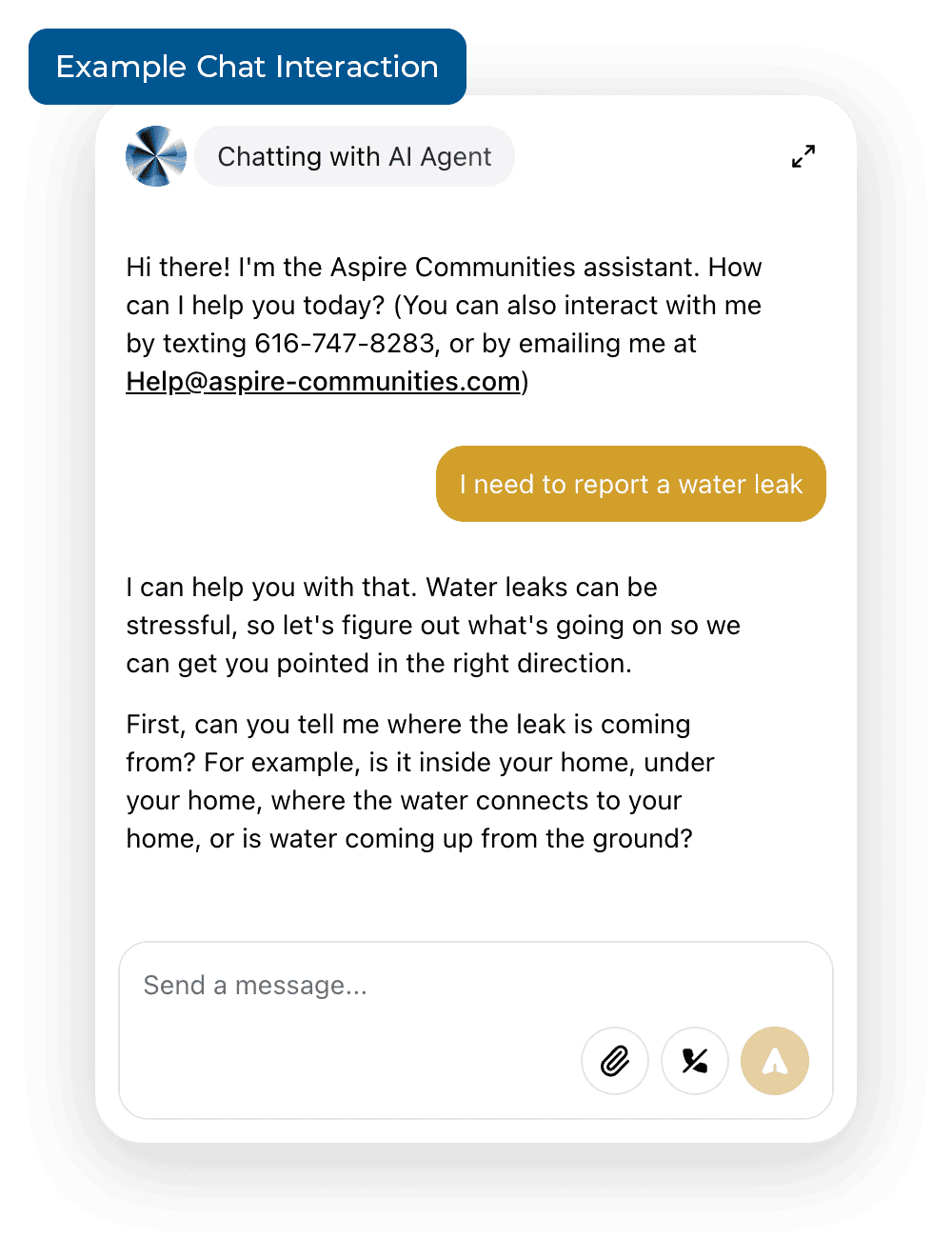 example of an Aspire Communities chat bubble