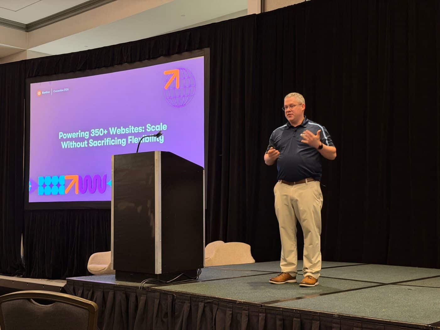 Brian McKeiver presents “Powering 350+ Websites: Scale Without Sacrificing Flexibility” at Kentico Connection 2026.
